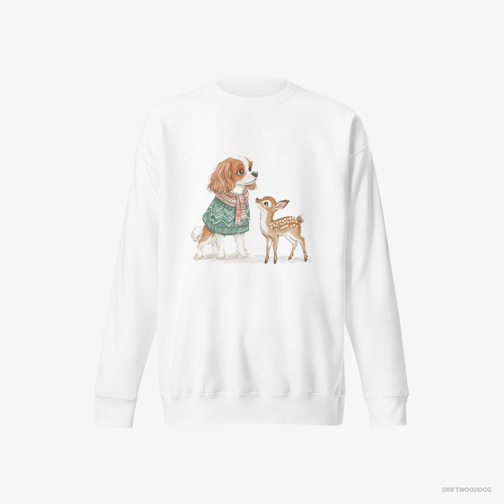 Cavalier King Charles Spaniel Sweatshirt – Women White Sweatshirt Eco-Friendly – with a Fawn by Side (on White Background)