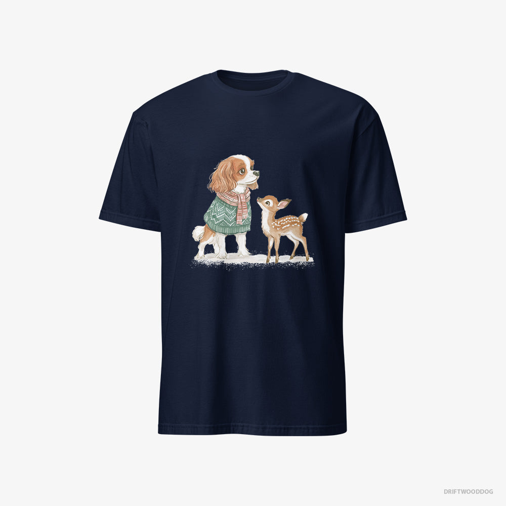 Cavalier King Charles Spaniel T-Shirt – Men Navy T-Shirt Classic – with a Fawn by Side (on White Background)