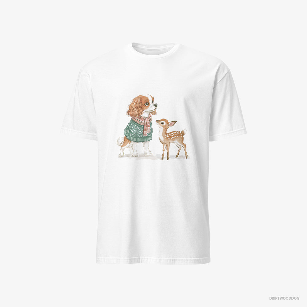 Cavalier King Charles Spaniel T-Shirt – Men White T-Shirt Classic – with a Fawn by Side (on White Background)