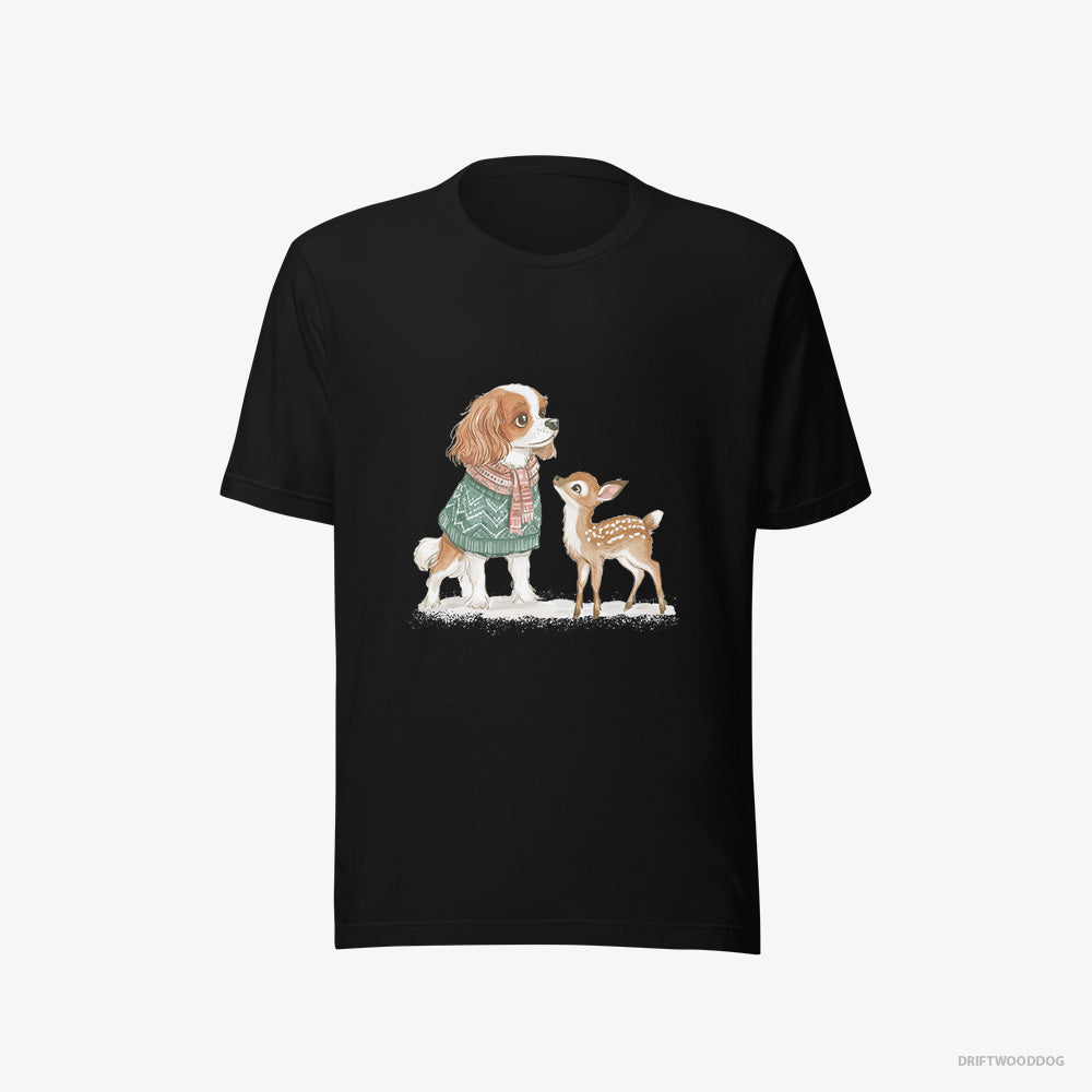 Cavalier King Charles Spaniel T-Shirt – Men Black T-Shirt Eco-Friendly – with a Fawn by Side (on White Background)