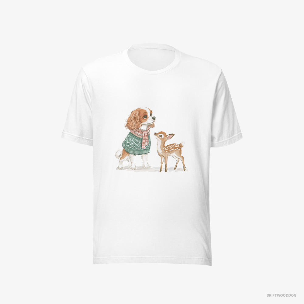 Cavalier King Charles Spaniel T-Shirt – Men White T-Shirt Eco-Friendly – with a Fawn by Side (on White Background)