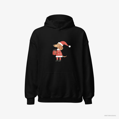 Dachshund Dressed as Santa with a Christmas Present Black Hoodie