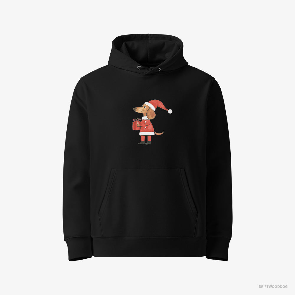 Dachshund Dressed as Santa with a Christmas Present – Men's Hoodie Black Eco – Eco-Friendly