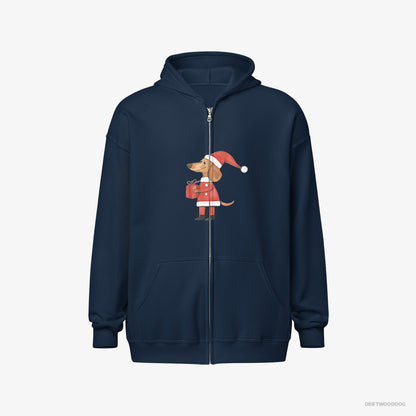 Dachshund Dressed as Santa with a Christmas Present Navy Hoodie