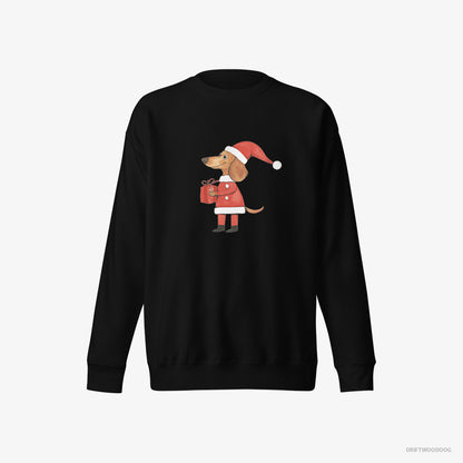 Dachshund Dressed as Santa with a Christmas Present Black Sweatshirt