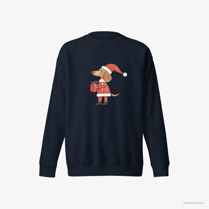 Dachshund Dressed as Santa with a Christmas Present Navy Sweatshirt