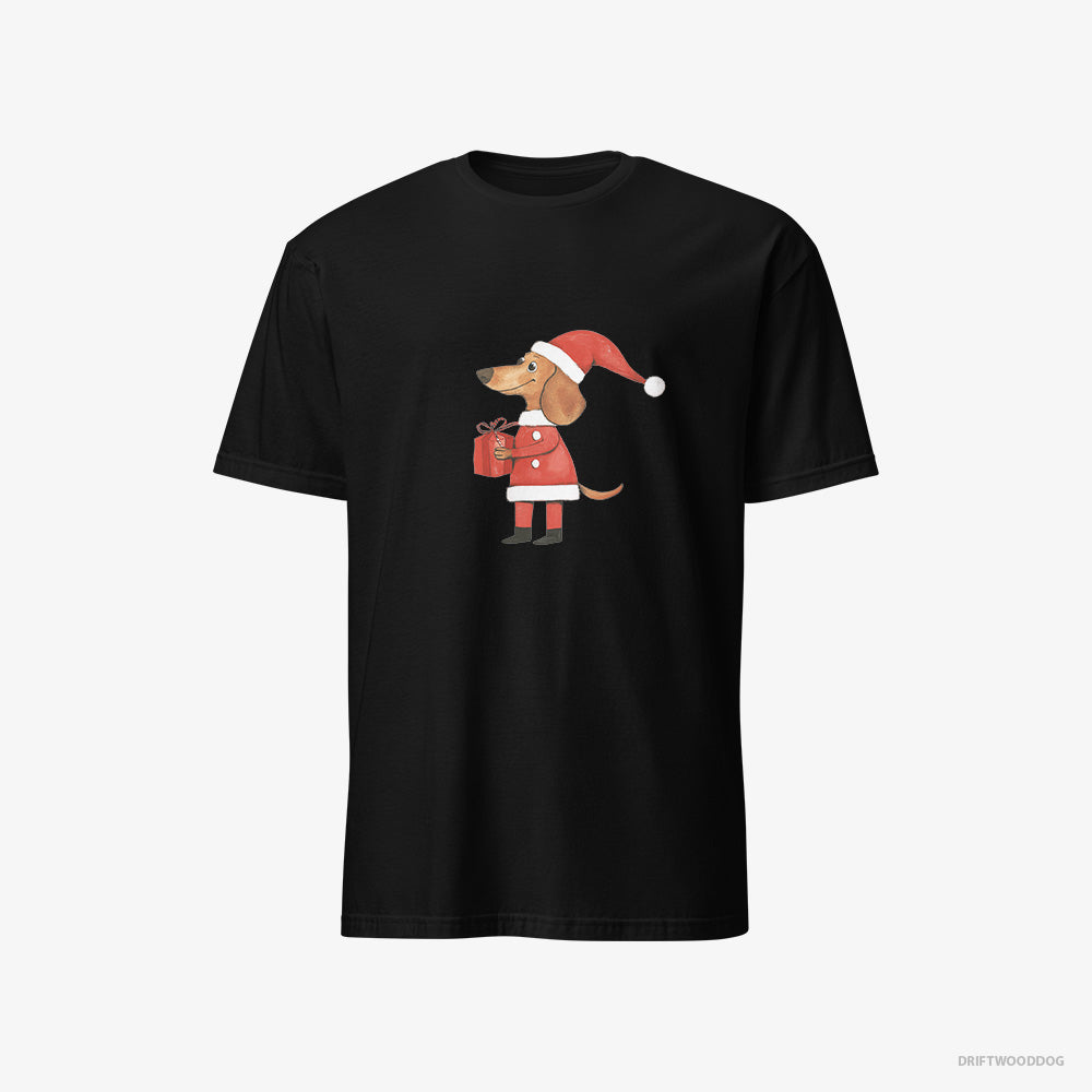 Dachshund Dressed as Santa with a Christmas Present – Women's T-Shirt Black – Classic