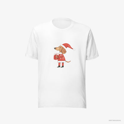 Dachshund Dressed as Santa with a Christmas Present White T-Shirt