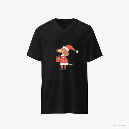 Dachshund Dressed as Santa with a Christmas Present Black T-Shirt