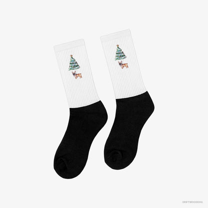 French Bulldog Hanging from the Christmas Tree White and Black Socks