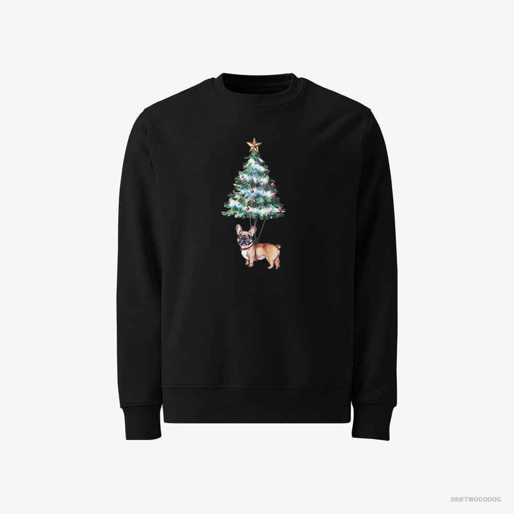 French Bulldog Sweatshirt – Men Black Sweatshirt Classic – Hanging from the Christmas Tree (on White Background)