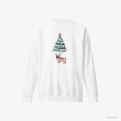 French Bulldog Hanging from the Christmas Tree White Sweatshirt