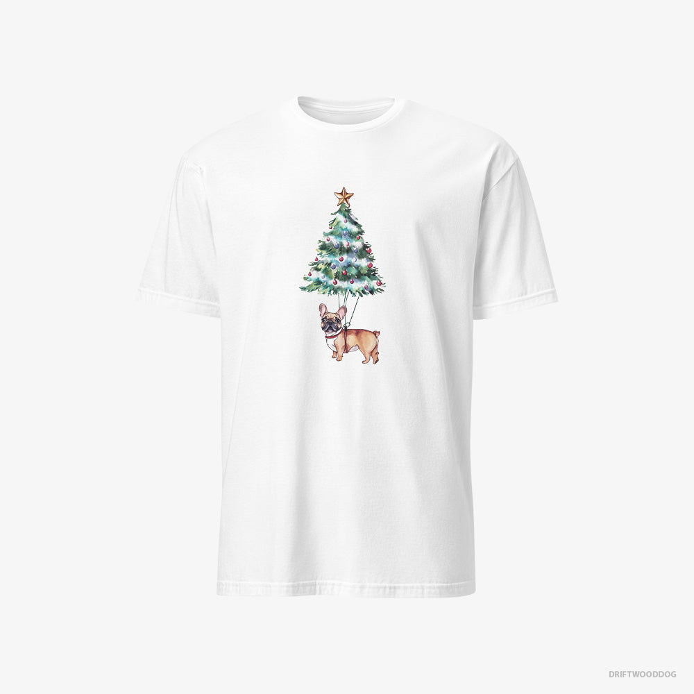 French Bulldog T-Shirt – Men White T-Shirt Classic – Hanging from the Christmas Tree (on White Background)