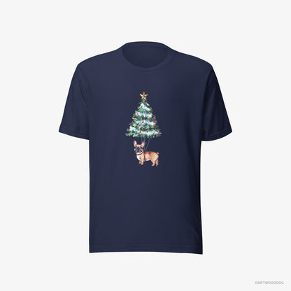 French Bulldog Hanging from the Christmas Tree Navy T-Shirt