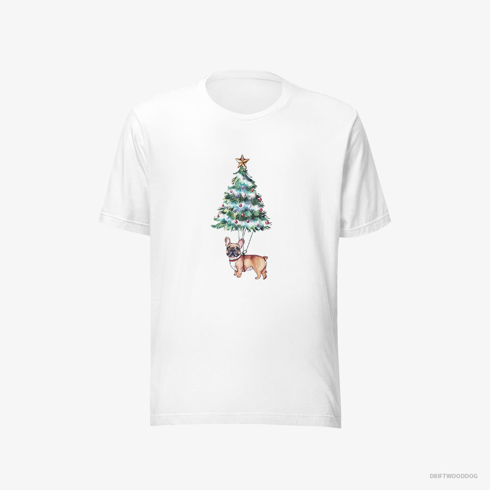 French Bulldog T-Shirt – Men White T-Shirt Eco-Friendly – Hanging from the Christmas Tree (on White Background)