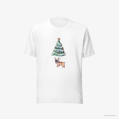 French Bulldog T-Shirt – Men White T-Shirt Eco-Friendly – Hanging from the Christmas Tree (on White Background)