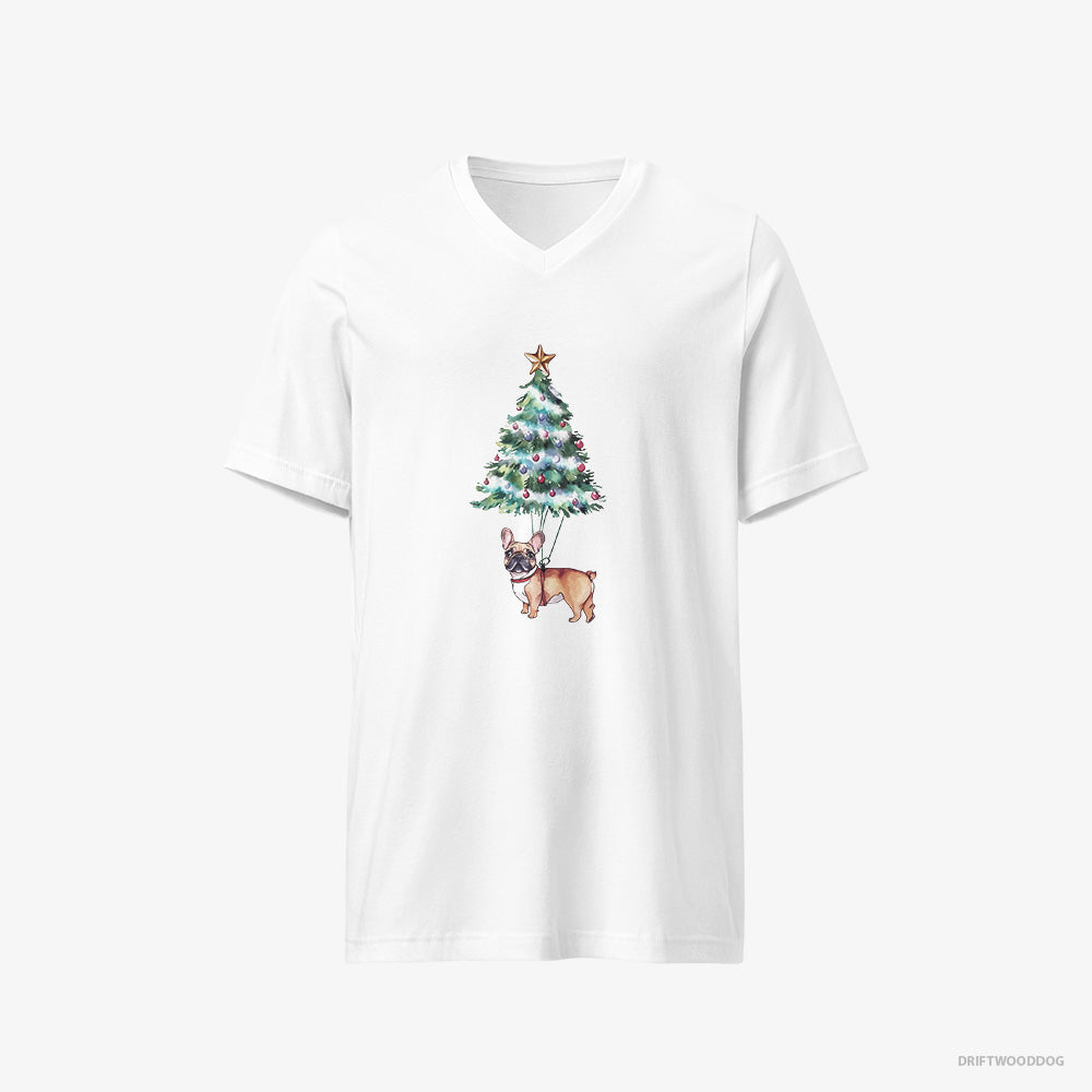 French Bulldog Hanging from the Christmas Tree V-Neck T-Shirt