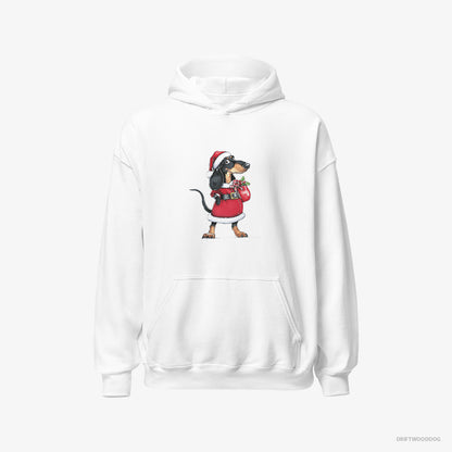 Dachshund Hoodie – Men White Hoodie Classic – Wearing Santa's Outfit (on White Background)