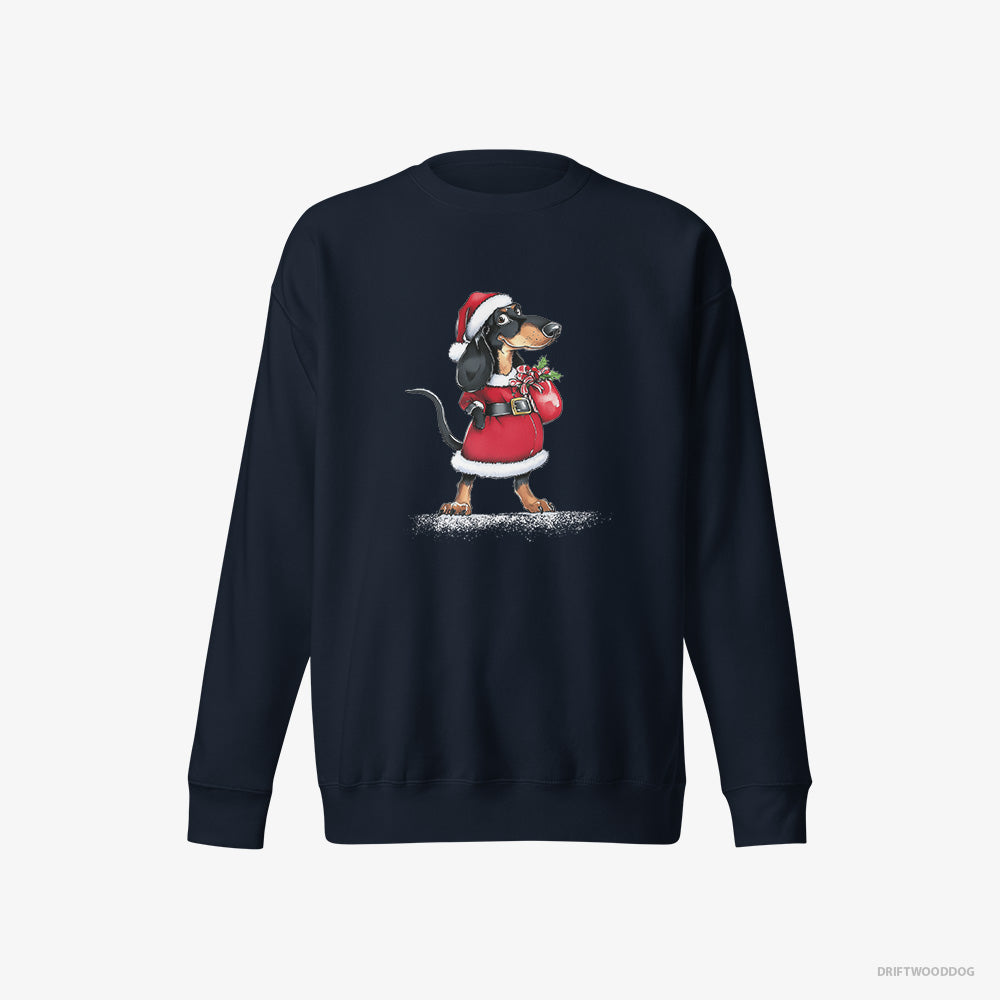 Dachshund Sweatshirt – Men Navy Sweatshirt Eco-Friendly – Wearing Santa's Outfit (on White Background)