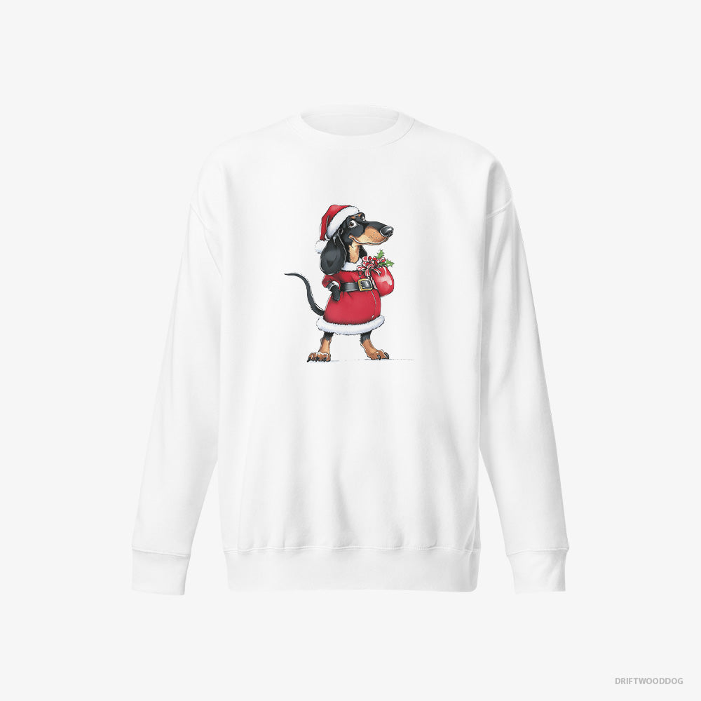 Dachshund Sweatshirt – Men White Sweatshirt Eco-Friendly – Wearing Santa's Outfit (on White Background)