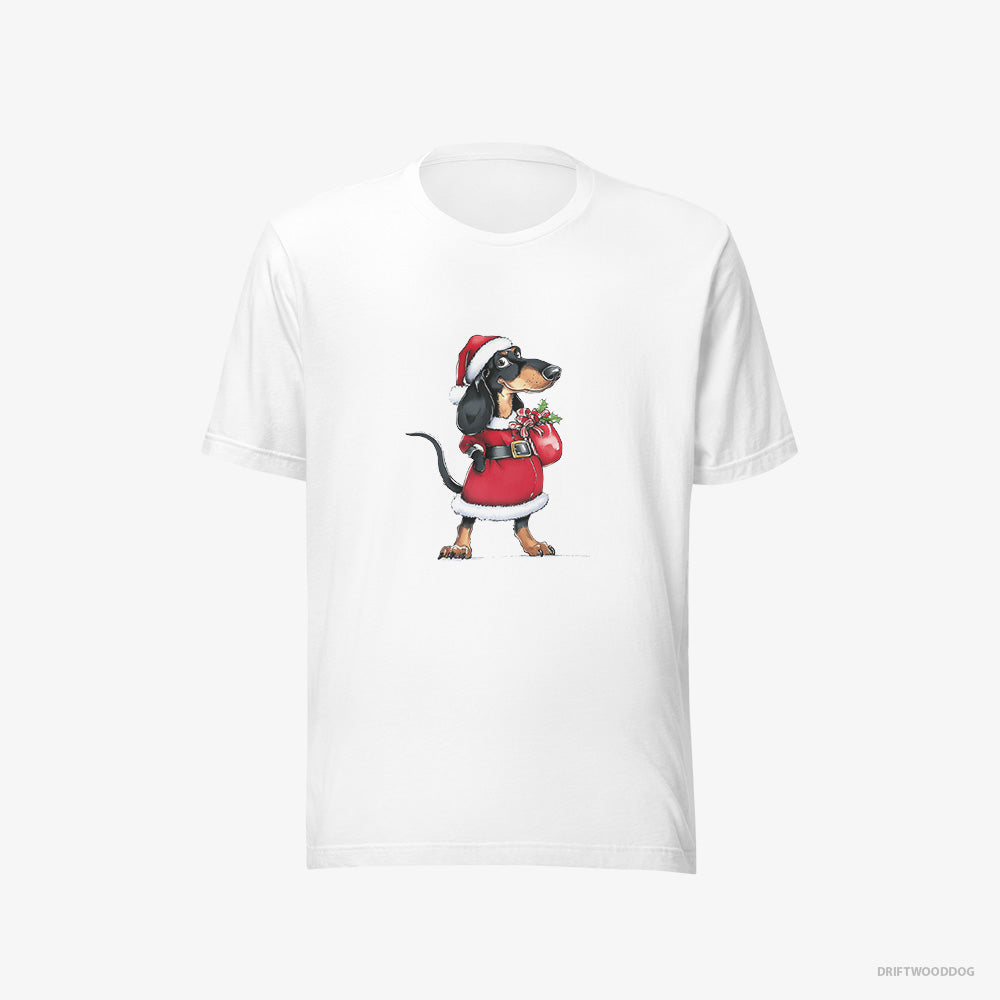 Dachshund T-Shirt – Men White T-Shirt Eco-Friendly – Wearing Santa's Outfit (on White Background)