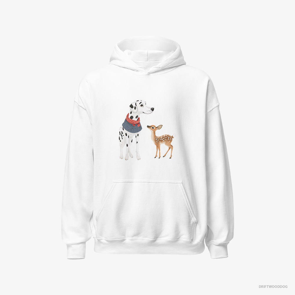 Dalmatian Hoodie – Men White Hoodie Classic – and a Baby Reindeer Together (on White Background)