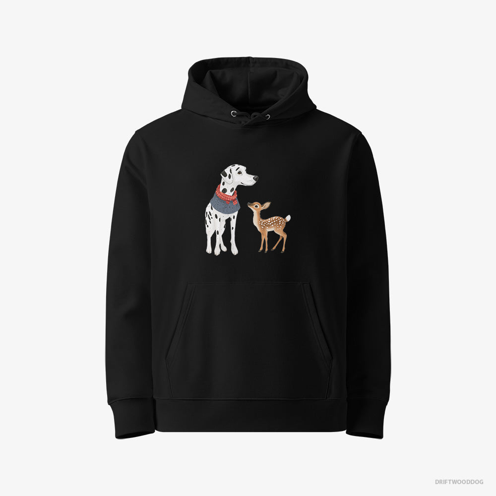 Dalmatian Hoodie – Men Black Hoodie Eco-Friendly – and a Baby Reindeer Together (on White Background)