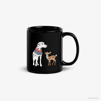 Dalmatian Mug – Unisex Black Mug Classic – and a Baby Reindeer Together (on White Background)