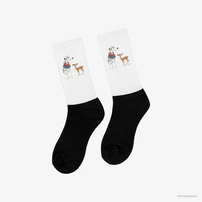 Dalmatian and a Baby Reindeer Together White and Black Socks