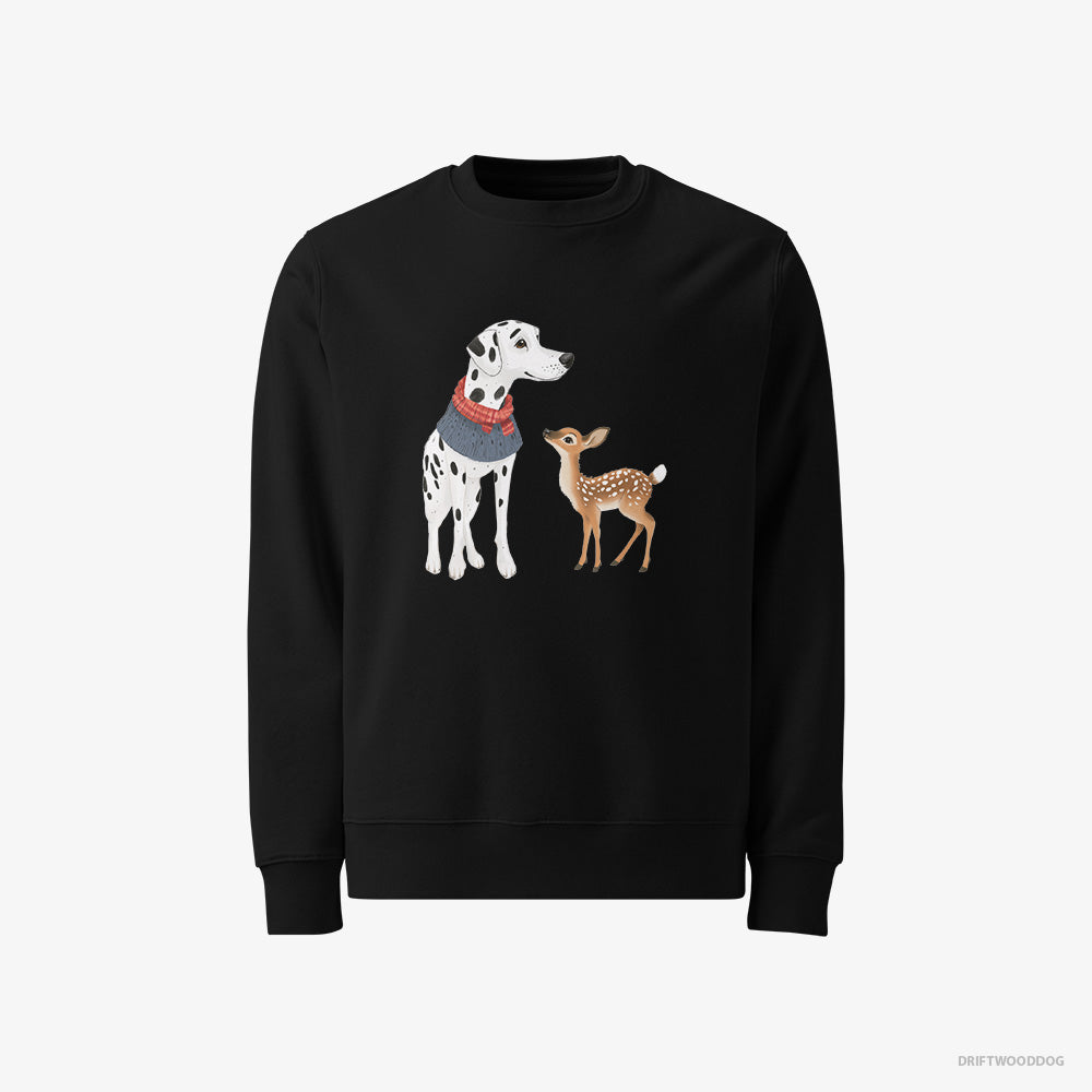 Dalmatian Sweatshirt – Men Black Sweatshirt Classic – and a Baby Reindeer Together (on White Background)