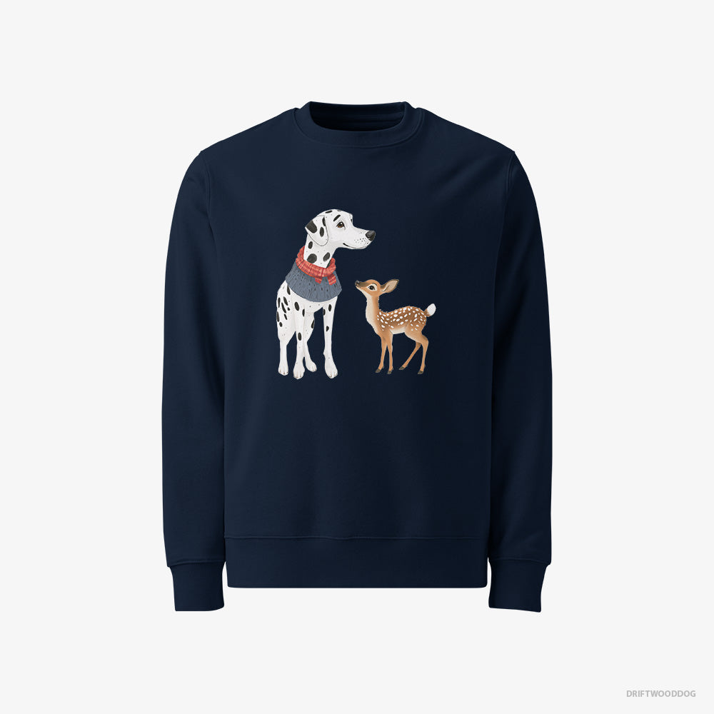 Dalmatian Sweatshirt – Men Navy Sweatshirt Classic – and a Baby Reindeer Together (on White Background)