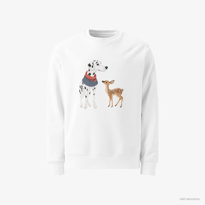 Dalmatian and a Baby Reindeer Together White Sweatshirt