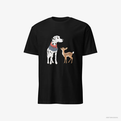 Dalmatian and a Baby Reindeer Together Black T-Shirt