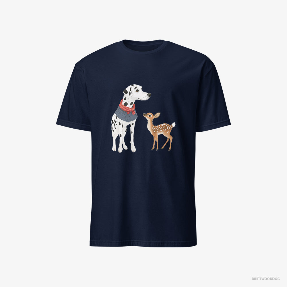 Dalmatian T-Shirt – Men Navy T-Shirt Classic – and a Baby Reindeer Together (on White Background)