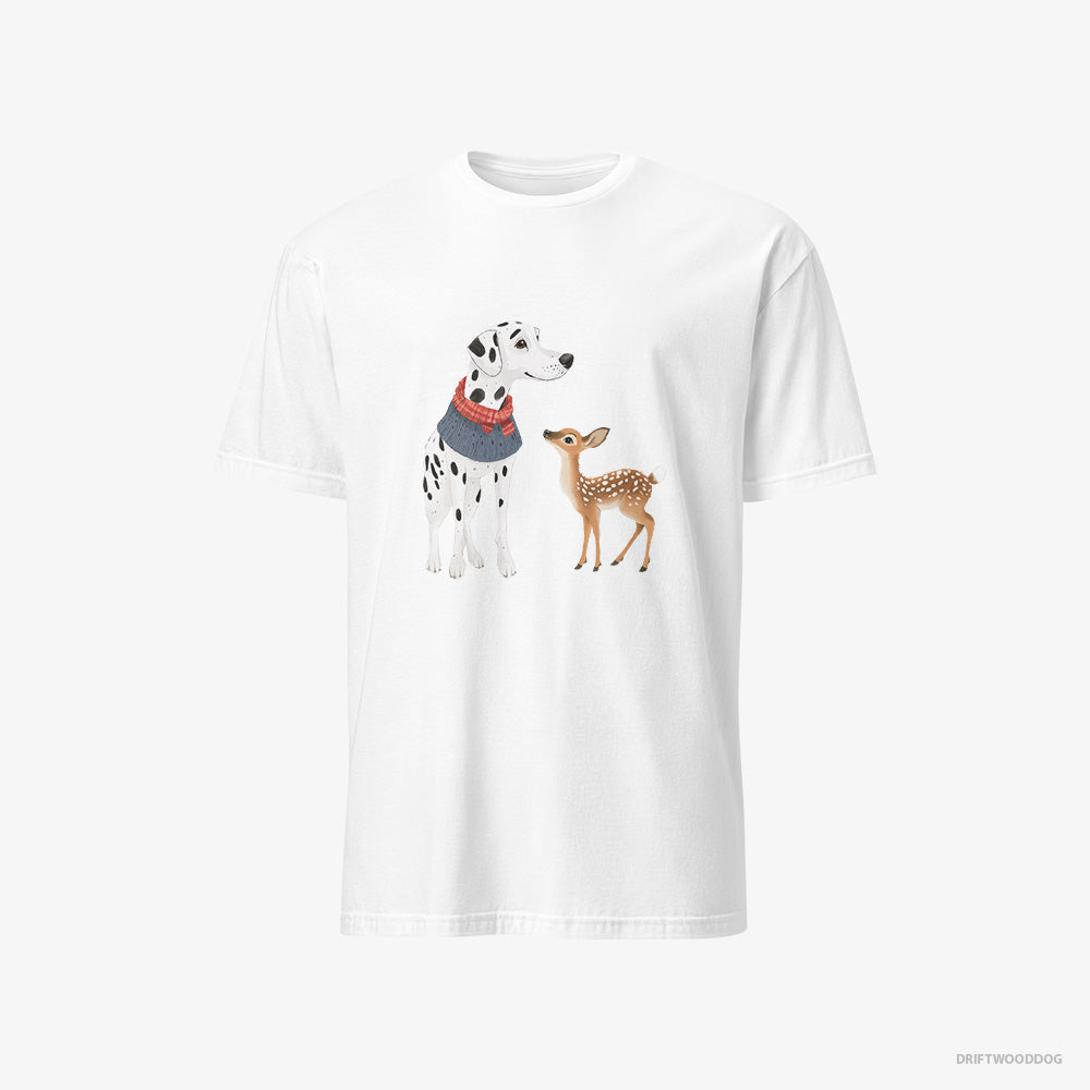 Dalmatian T-Shirt – Men White T-Shirt Classic – and a Baby Reindeer Together (on White Background)