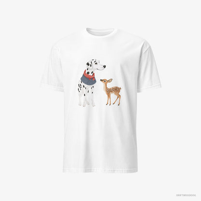 Dalmatian and a Baby Reindeer Together White T-Shirt