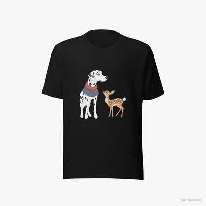 Dalmatian and a Baby Reindeer Together Black T-Shirt