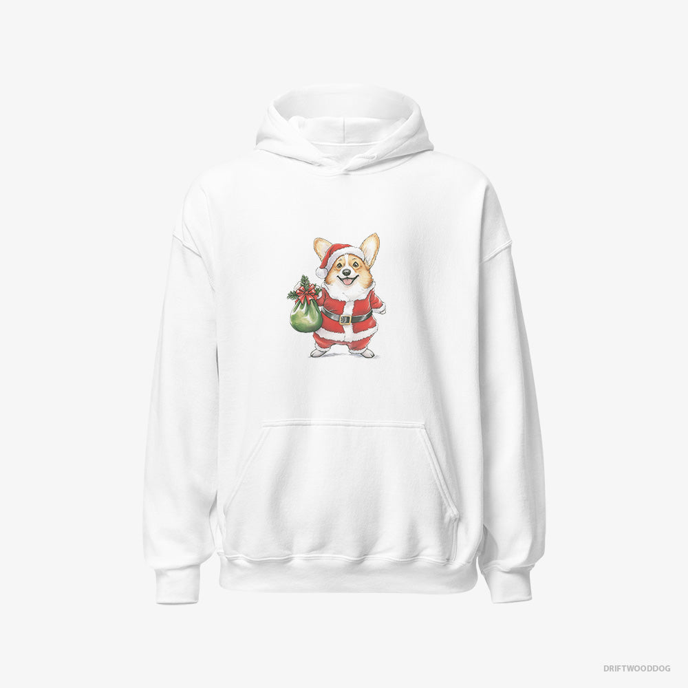 Corgi Hoodie – Women White Hoodie Classic – Carrying a Bag of Christmas Cookies (on White Background)