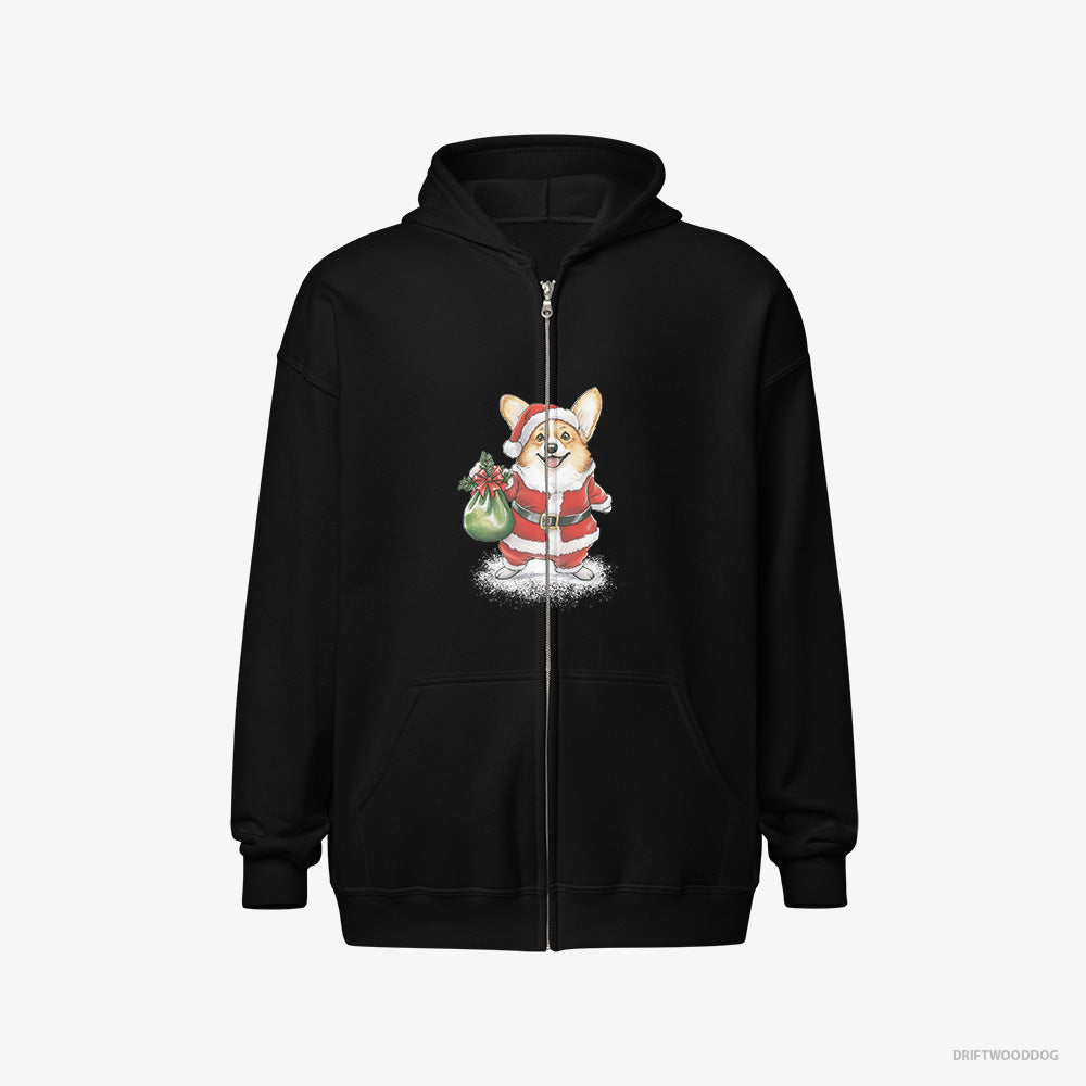 Corgi Carrying a Bag of Christmas Cookies – Women's Hoodie Black Full-Zip – Full-Zip