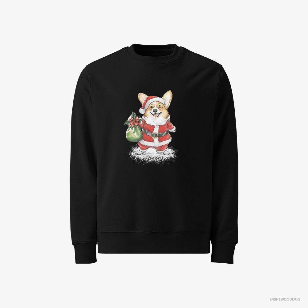 Corgi Sweatshirt – Women Black Sweatshirt Classic – Carrying a Bag of Christmas Cookies (on White Background)