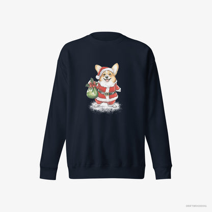 Corgi Carrying a Bag of Christmas Cookies Navy Sweatshirt