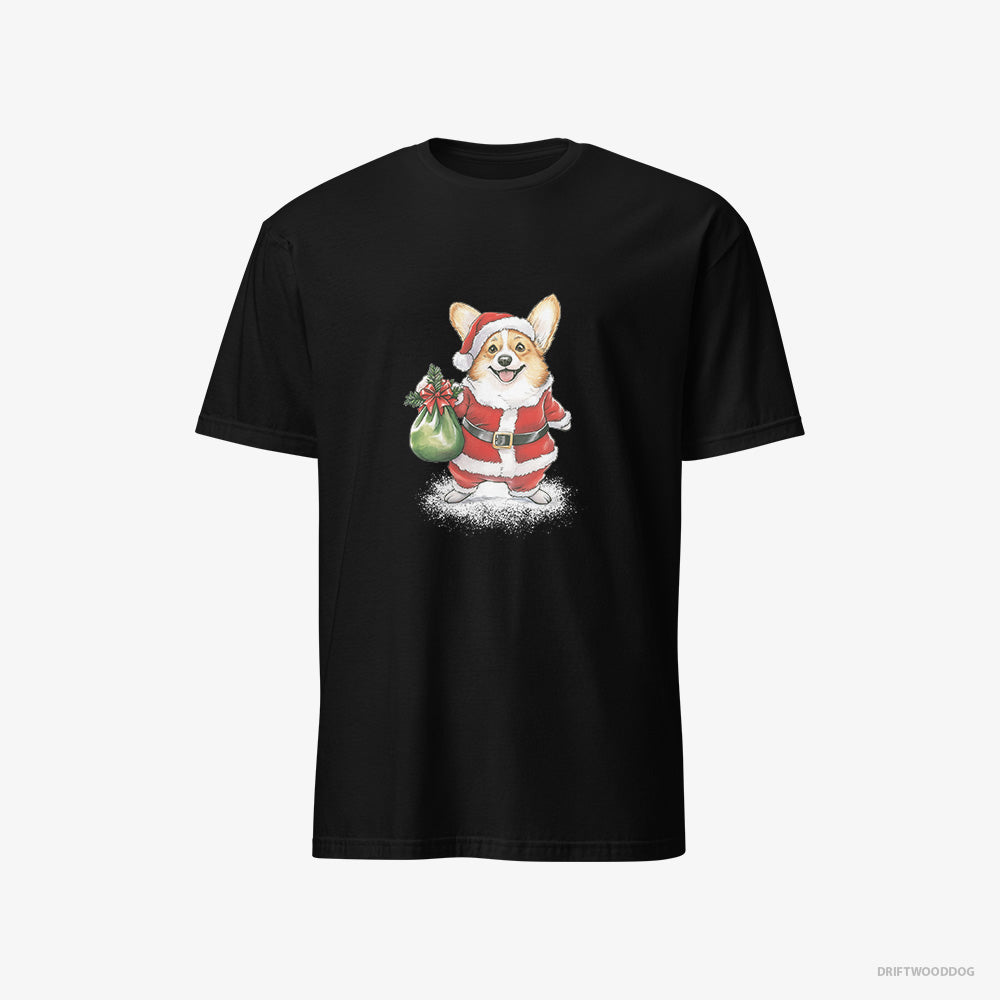 Corgi T-Shirt – Women Black T-Shirt Classic – Carrying a Bag of Christmas Cookies (on White Background)