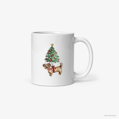 Yorkshire Terrier Attached to the Christmas Tree White Mug