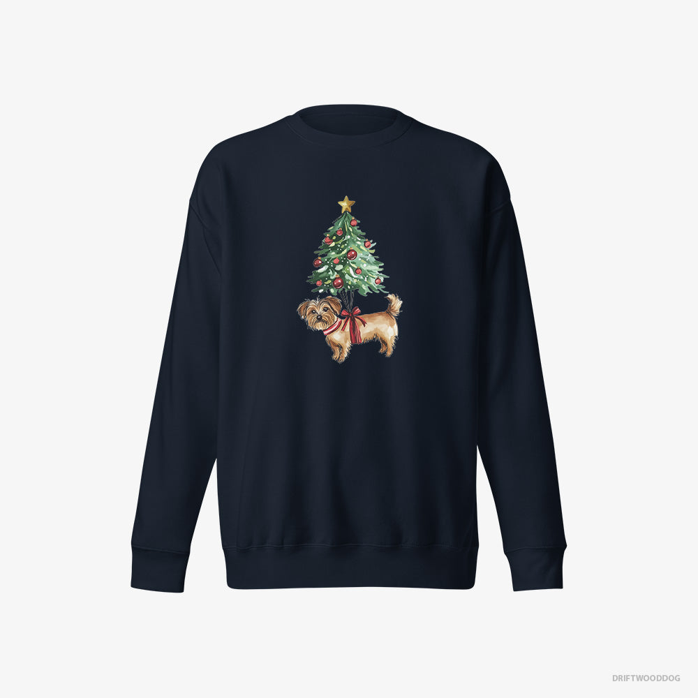 Yorkshire Terrier Sweatshirt – Men Navy Sweatshirt Eco-Friendly – Attached to the Christmas Tree (on White Background)