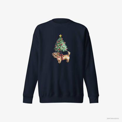 Yorkshire Terrier Sweatshirt – Men Navy Sweatshirt Eco-Friendly – Attached to the Christmas Tree (on White Background)