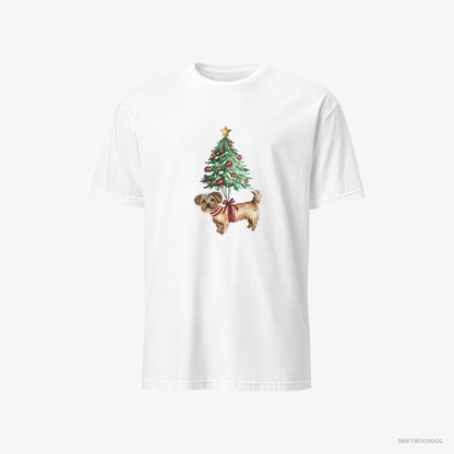 Yorkshire Terrier T-Shirt – Men White T-Shirt Classic – Attached to the Christmas Tree (on White Background)