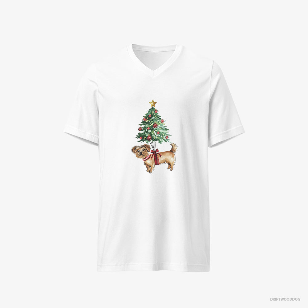 Yorkshire Terrier Attached to the Christmas Tree V-Neck T-Shirt