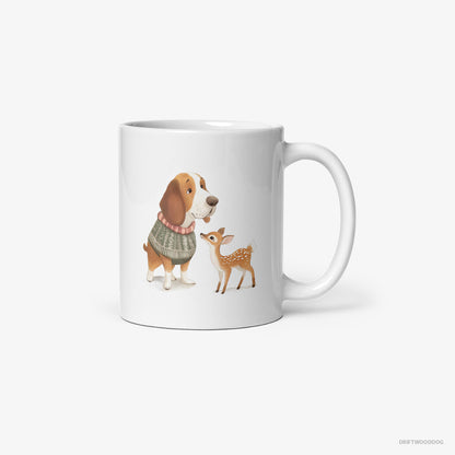 Basset Hound with a Little Reindeer White Mug