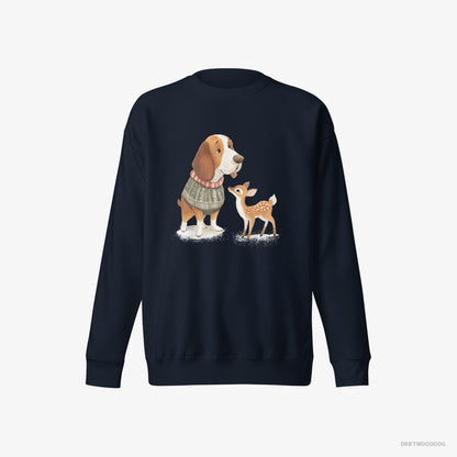 Basset Hound with a Little Reindeer Navy Sweatshirt