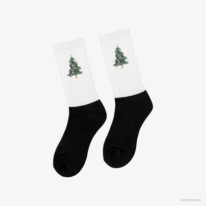 Dachshund Puppies Climbing Christmas Tree White and Black Socks